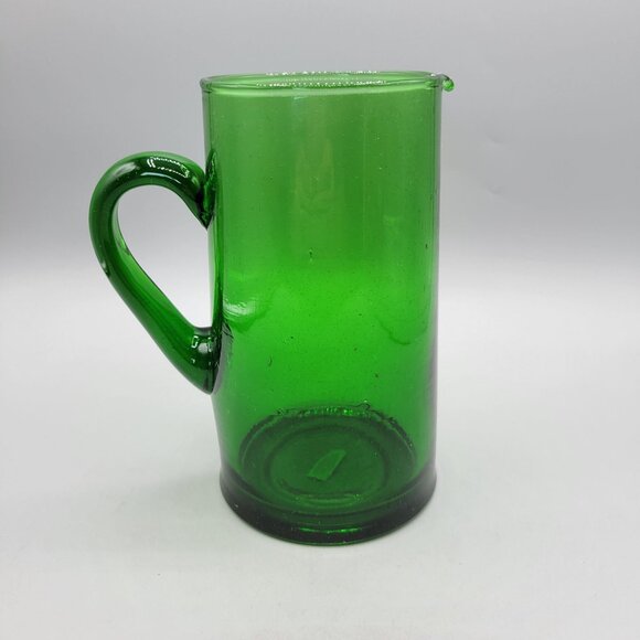 Cone Jug Hand Blown Green Recycled Glass Pitcher Verve Culture Morocco - Picture 3 of 7